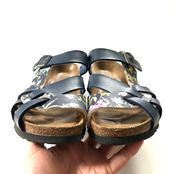 Papillio Birkenstock Pisa Navy Floral Print Leather Strappy Footbed Sandals - Picture 4 of 8